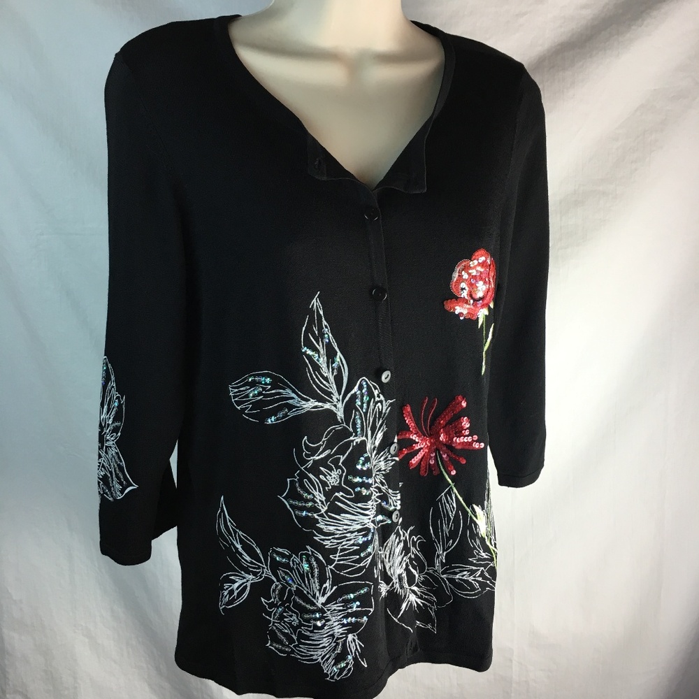 Black Cardigan Sweater Florals